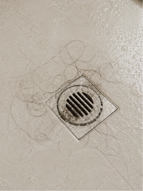 LESS HAIR IN THE SHOWER DRAIN - Before